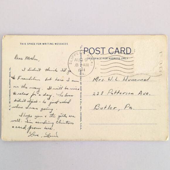 Vintage 1944 Postcard Presbyterian Church Slippery Rock PA B&W - Picture 2 of 2